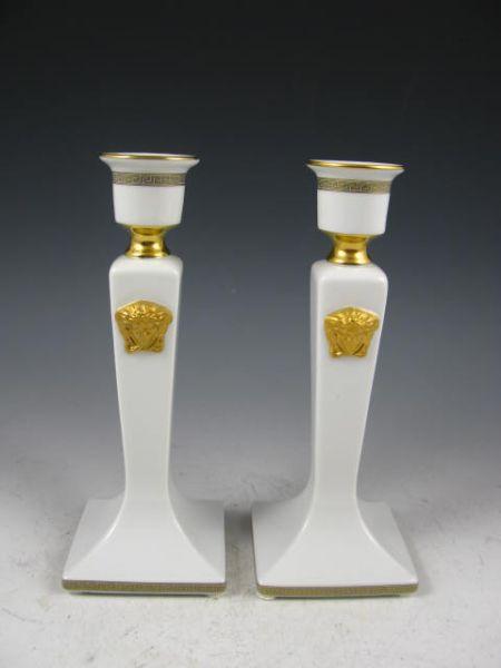 Appraisal: Versace Porcelain Candlesticks Greek Key design to rim and base