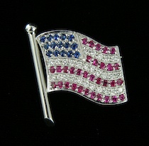 Appraisal: Ruby Sapphire Diamond USA Flag Brooch Pendant USA flag pin