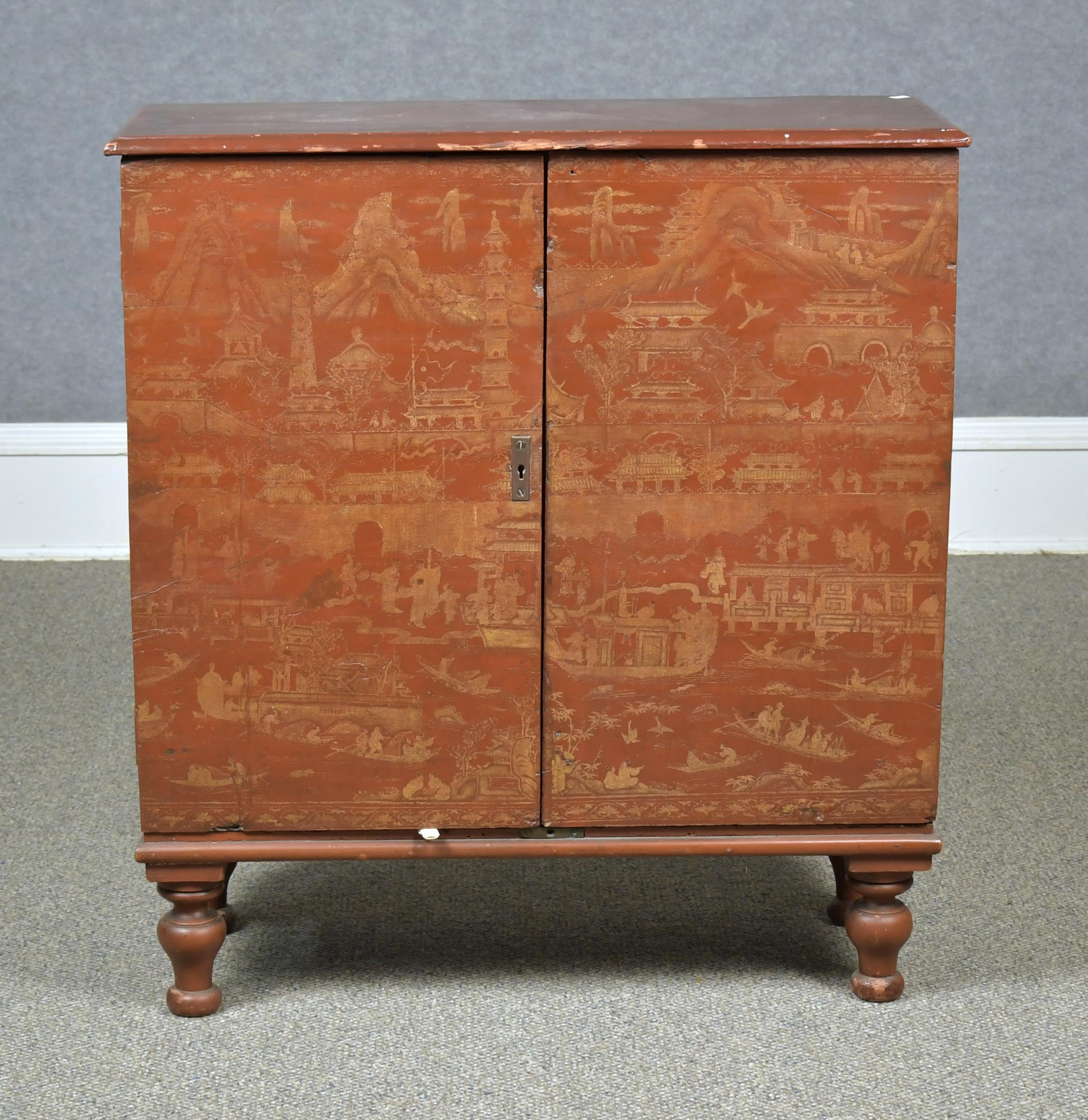 Appraisal: EARLY TH C ENGLISH CHINOISERIE VALUABLES CABINET Ca with ten