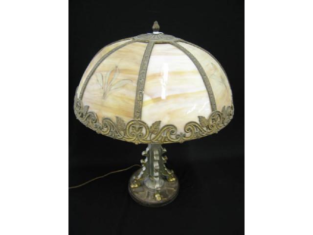 Appraisal: Antique Slag Glass Table Lamp fancy overlay rim ornate base