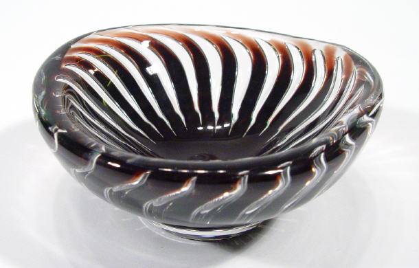 Appraisal: Orrefors clear and red glass dish by Edvin Ohssowon etched