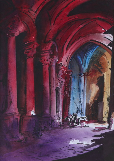 Appraisal: AFTER JOHN PIPERCathedral interior watercolour x cm overall