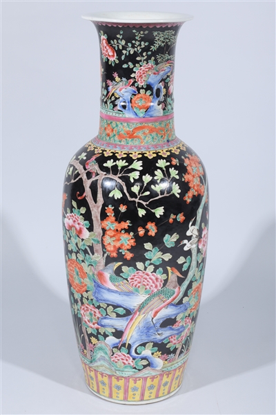 Appraisal: Tall Chinese famille rose vase on black ground numerous bird