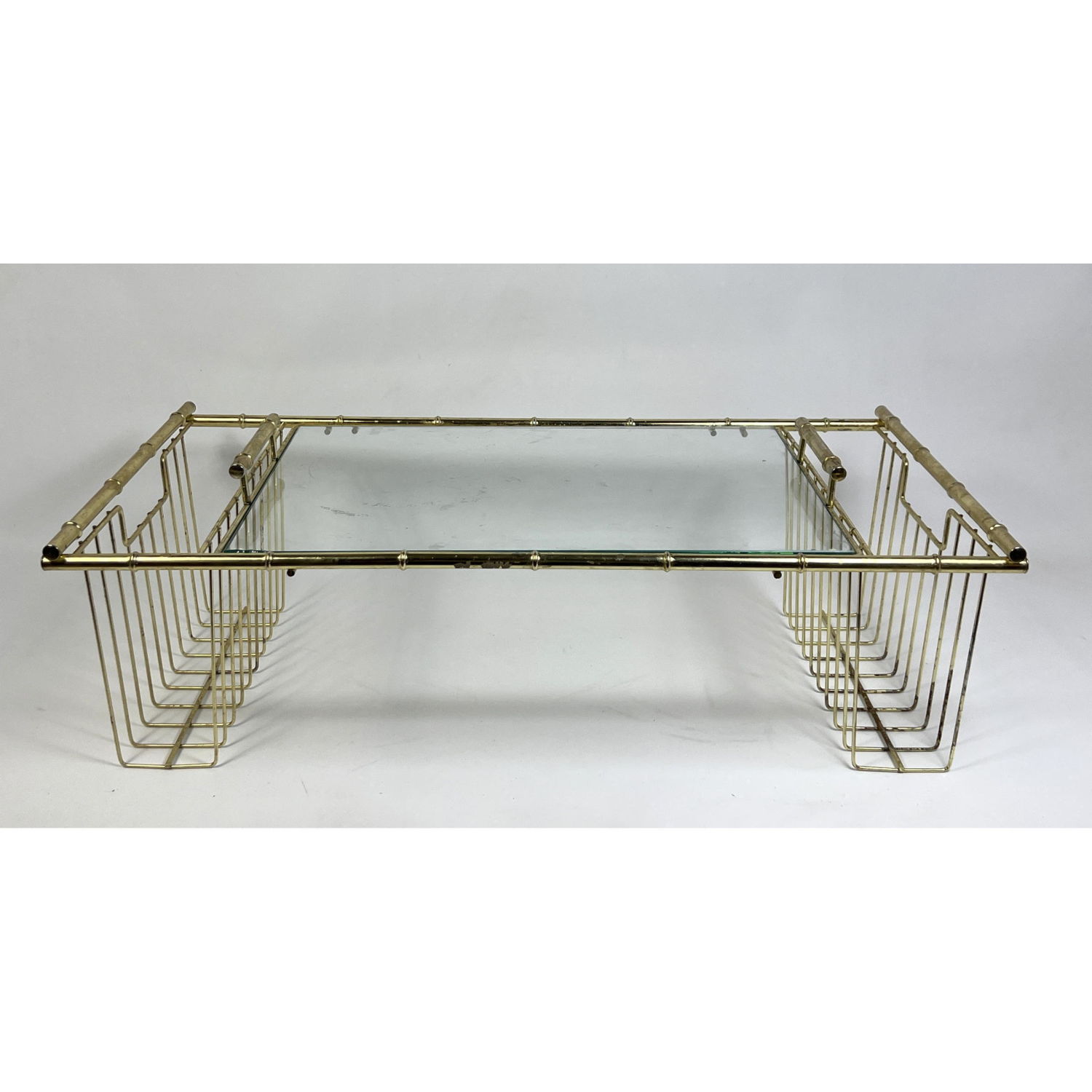 Appraisal: Faux Bamboo Gold Tone Frame Breakfast Serving Tray Side pockets