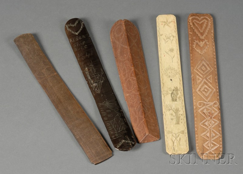 Appraisal: Five Carved and Engraved Busks th and th century one