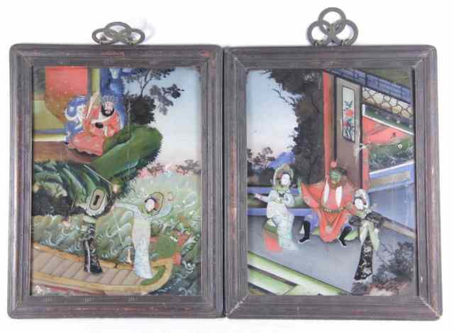 Appraisal: A pair of Chinese glass paintings Qing Dynasty each painted