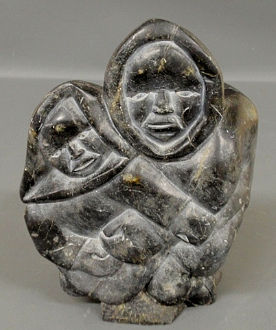 Appraisal: - Large Inuit carved stone Eskimo figural group dated underneath