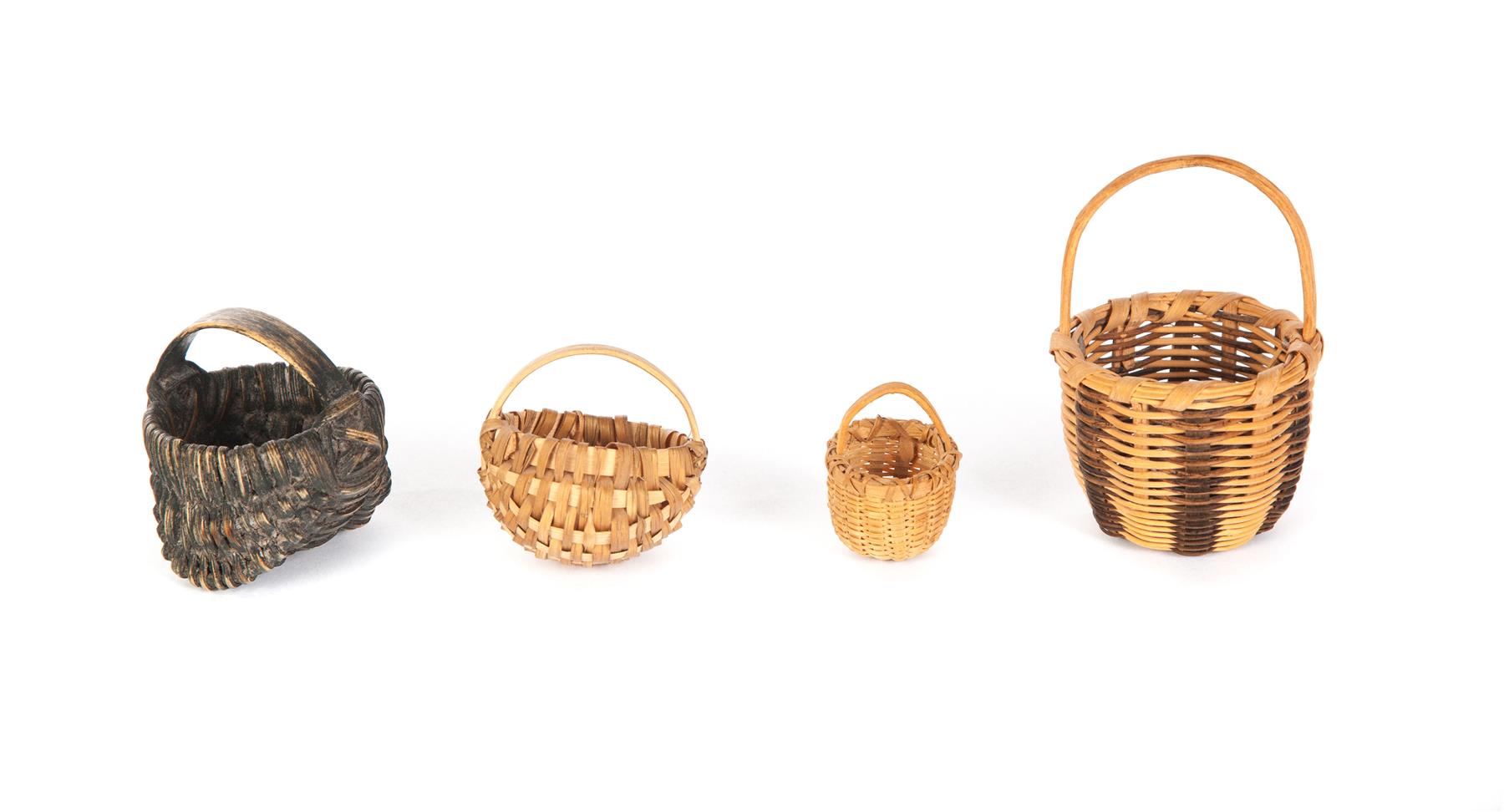 Appraisal: FIVE SMALL AMERICAN BASKETS Late th-early th century woven splint