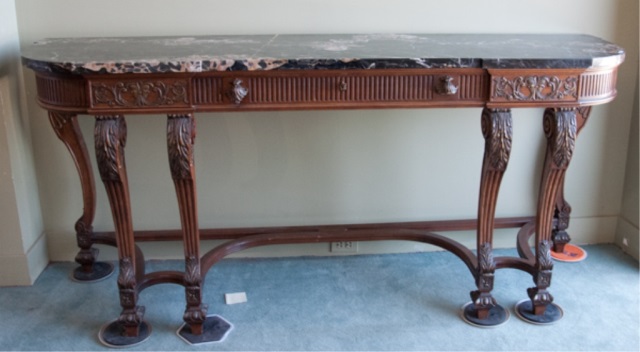 Appraisal: Victorian Marble Top Console Table Center drawer over carved cabriole