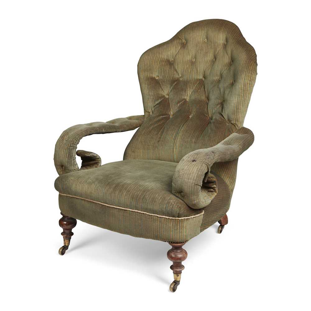 Appraisal: VICTORIAN UPHOLSTERED LIBRARY ARMCHAIR TH CENTURY of large size the