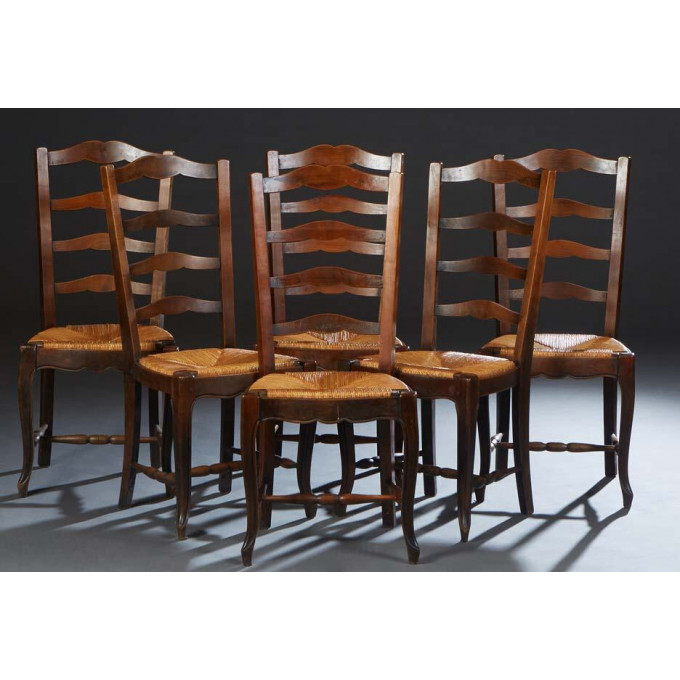 Appraisal: Set of Six French Provincial Louis XV Carved Cherry Rushseat