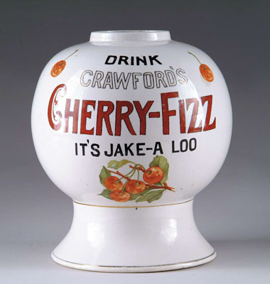 Appraisal: CRAWFORD S CHERRY-FIZZ CERAMIC SYRUP DISPENSER Rare soda fountain dispenser