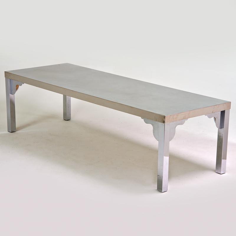 Appraisal: CONTEMPORARY Stainless and chromed steel dining table s Unmarked x