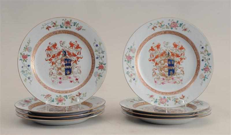 Appraisal: SET OF EIGHT CHINESE EXPORT PORCELAIN ARMORIAL PLATES Each enameled