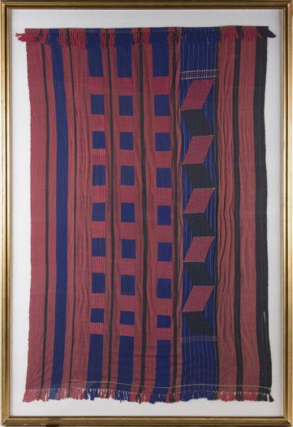 Appraisal: Woven Jacob's Ladder Wall Art in red blue and black