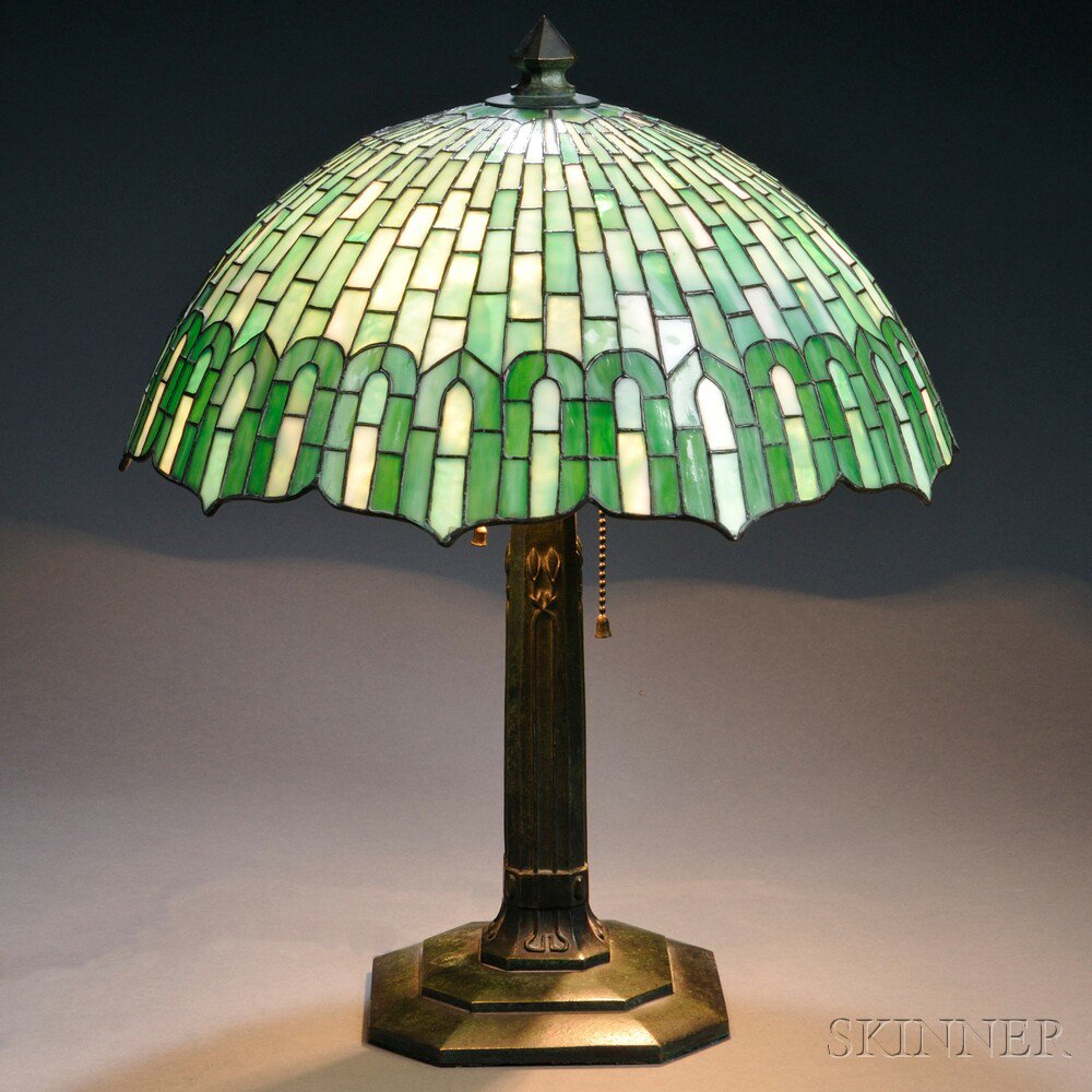 Appraisal: Mosaic Glass Table Lamp Attributed to Gorham Art glass bronze