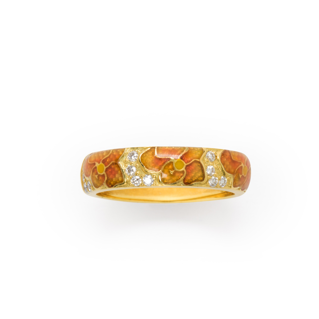 Appraisal: A ENAMEL DIAMOND AND EIGHTEEN KARAT GOLD RING HIDALGO A