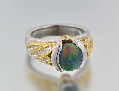 Appraisal: An Amazing Fiery Black Opal Platinum and Diamond Ring This