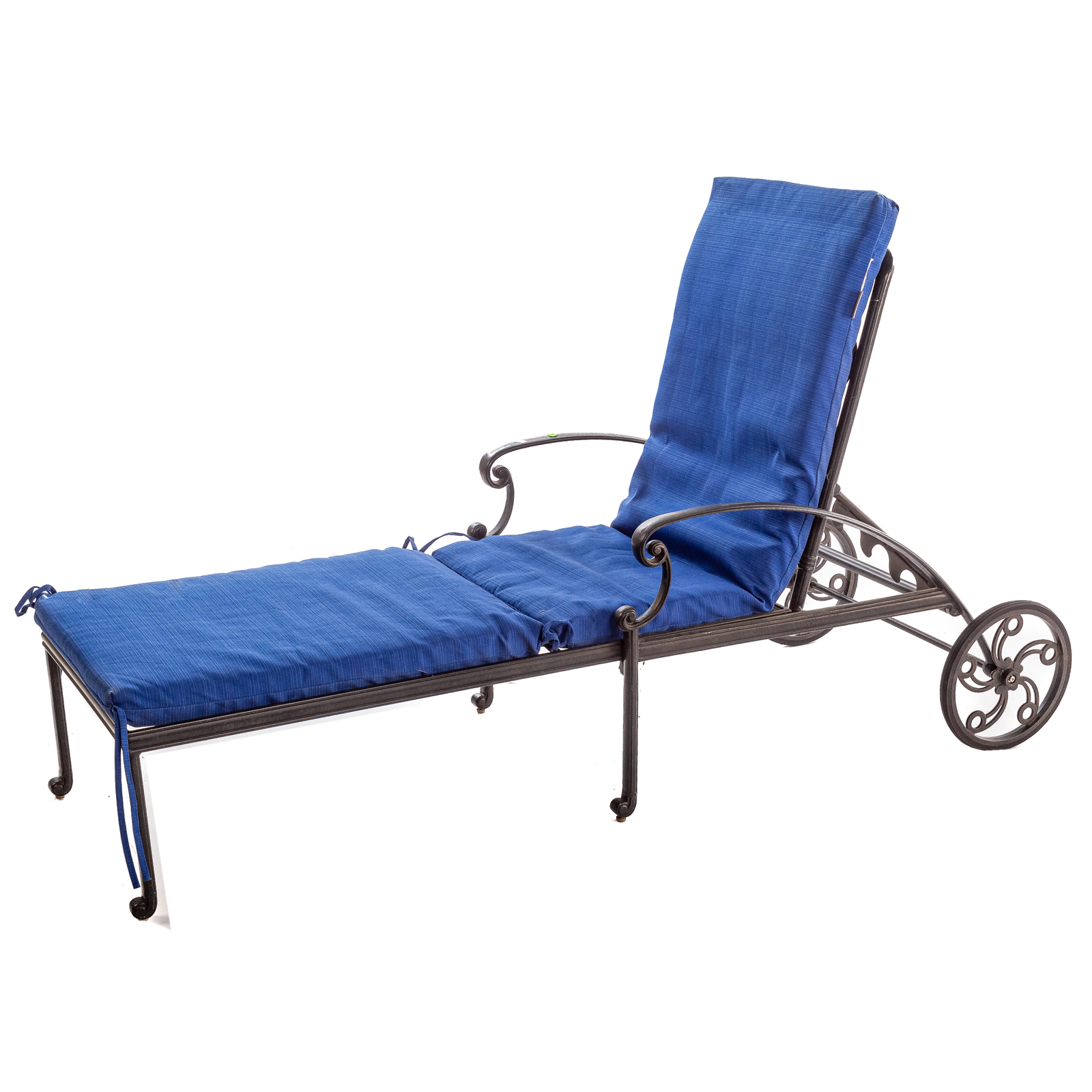 Appraisal: PAINTED METAL OUTDOOR PATIO CHAISE LOUNGE Adjustable lounge with wheels