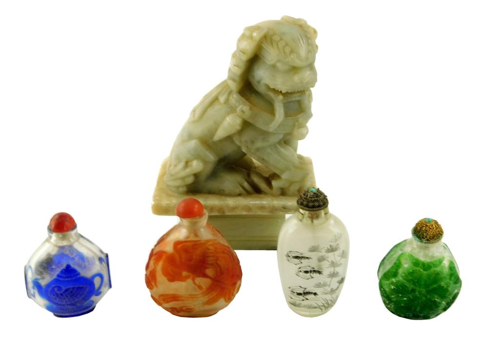 Appraisal: ASIAN FOUR SNUFF BOTTLES CHINESE TH C INCLUDING THREE GLASS