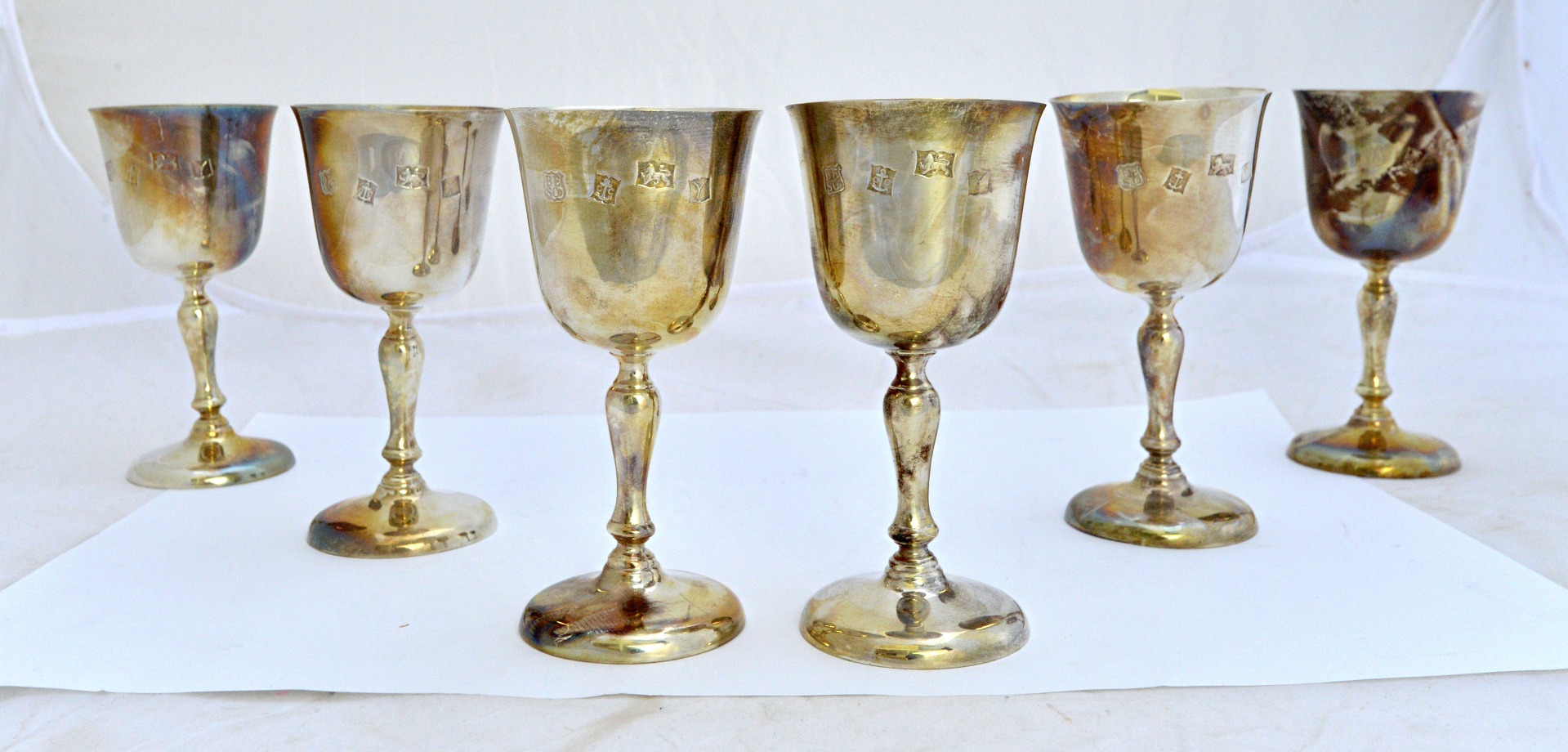 Appraisal: A set of six silver wine goblets each on a