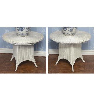 Appraisal: Pair round white painted wicker side tables Pair round white