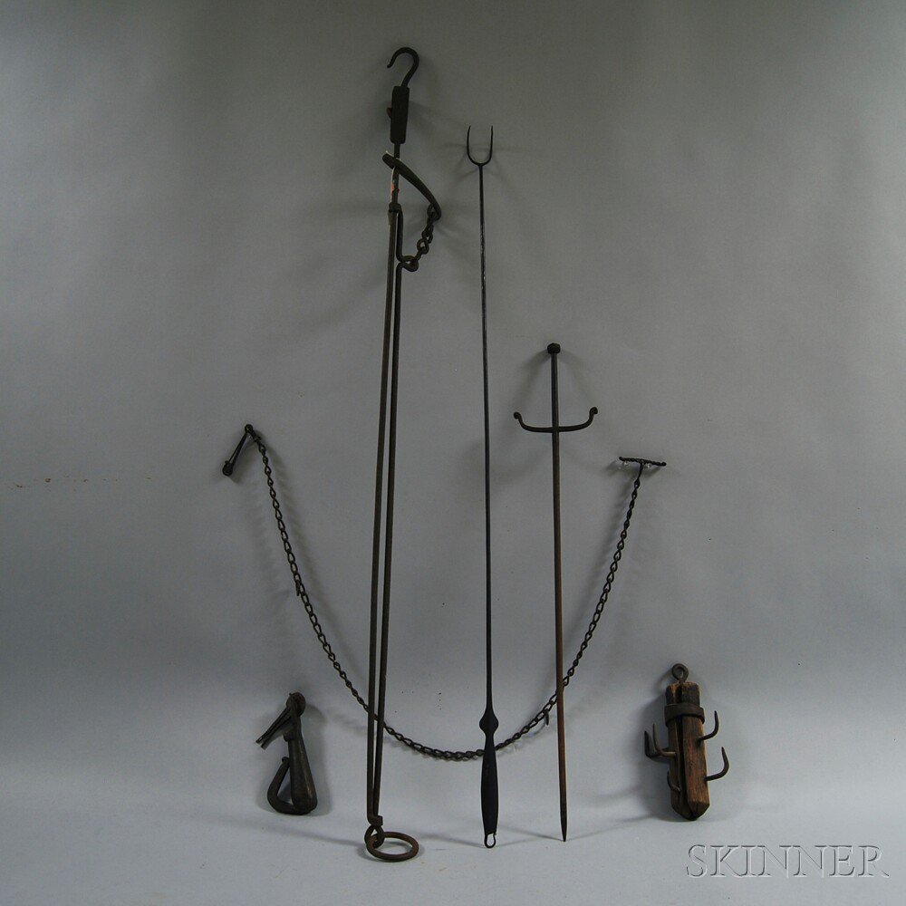 Appraisal: Group of Mostly Wrought Iron Domestic Tools America late th