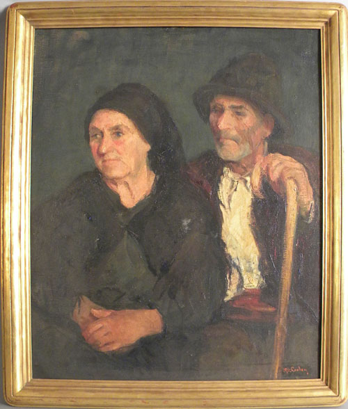 Appraisal: American oil on canvas portrait of a man and woman