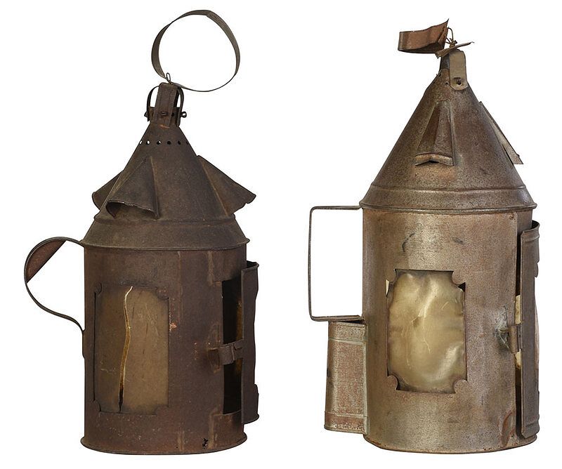 Appraisal: Two Sheet Iron and Horn Lanthorns Lanterns probably British late