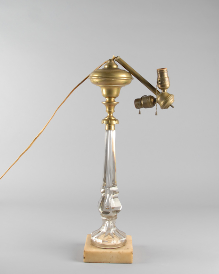 Appraisal: A Crystal and Brass Table Lamp With Marble Base chips