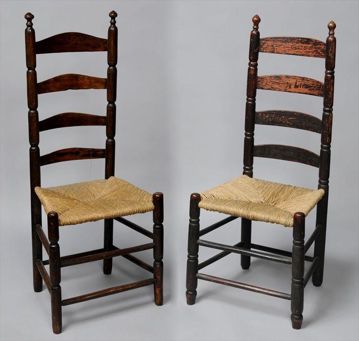 Appraisal: TWO SIMILAR LADDER-BACK SIDE CHAIRS Each with four graduated arched