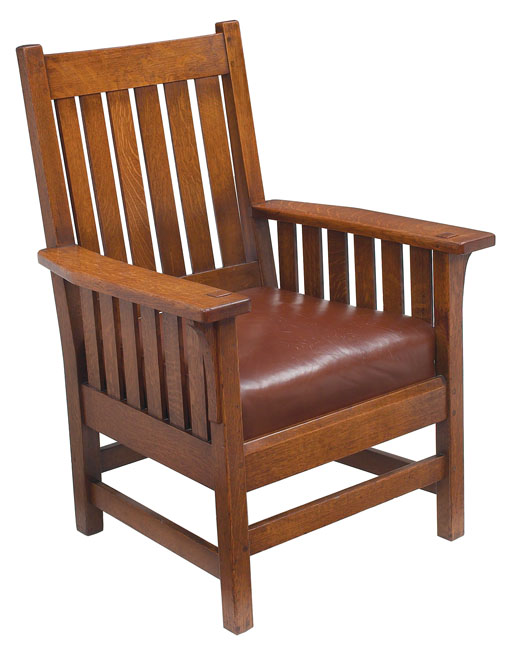 Appraisal: L amp JG Stickley armchair six vertical slats to back