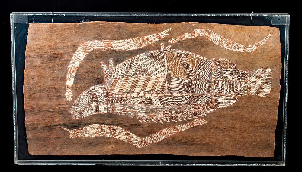 Appraisal: th C Australian Aboriginal Bark Painting Barramundi Oceania Australia probably