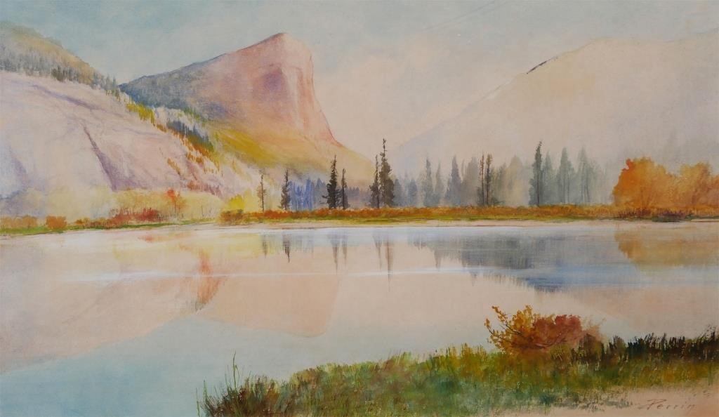 Appraisal: ALFRED FEYEN PERRIN WATERCOLOR LANDSCAPEWatercolor painting of Mirror Lake Yosemite