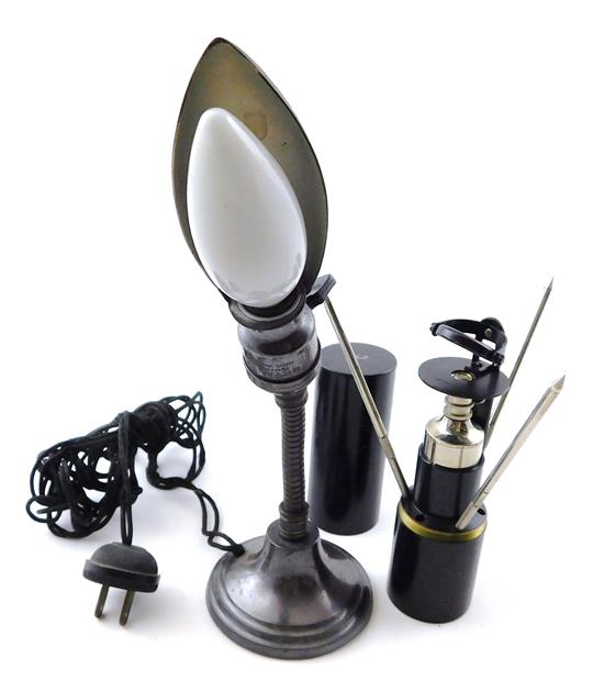 Appraisal: SCIENTIFIC INSTRUMENT two pieces including microscope and desk lamp early