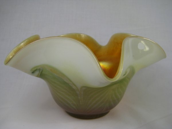 Appraisal: L C Tiffany Favrile pulled feather flower form art glass