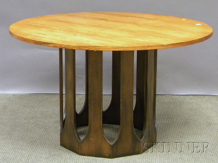 Appraisal: Modern Circular Hardwood-top Table with Walnut-finish Pedestal Base attributed to