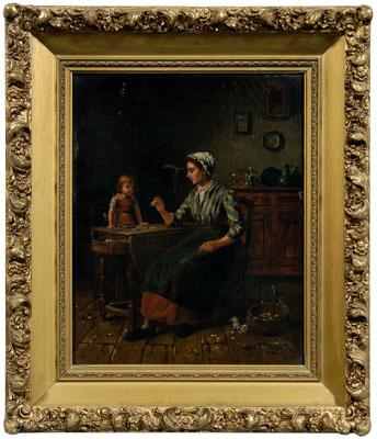 Appraisal: Charles Petit genre painting interior genre scene woman and child