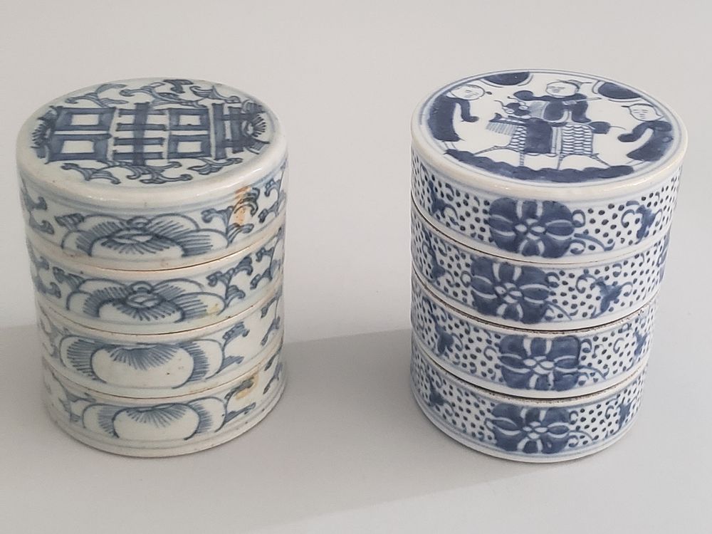 Appraisal: Two th Century Chinese Blue and White Porcelain Stacking Condiment