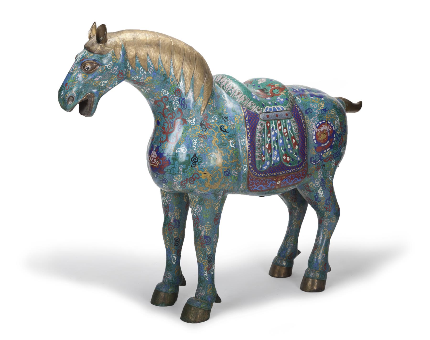 Appraisal: CHINESE CLOISONNE HORSE Twentieth century Pony size blue horse with