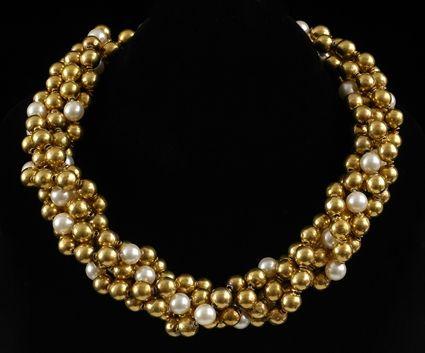 Appraisal: Five Strand Gold Bead and Pearl Necklace