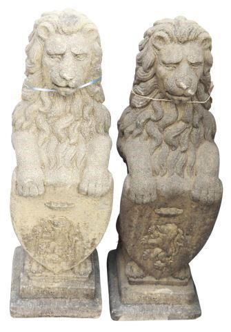 Appraisal: pair Cast stone garden statuary Wescott lions th c each