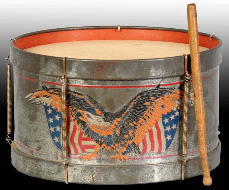 Appraisal: Tin American Eagle Decorated Toy Drum Description Includes one wooden