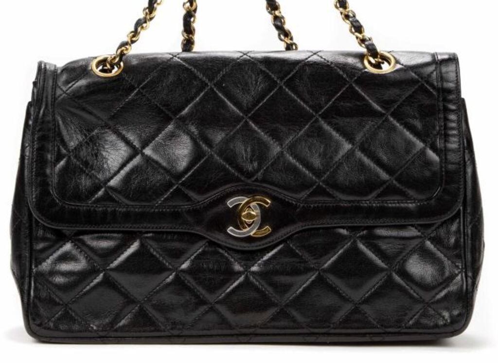 Appraisal: Chanel Paris Double Flap shoulder bag in black quilted leather