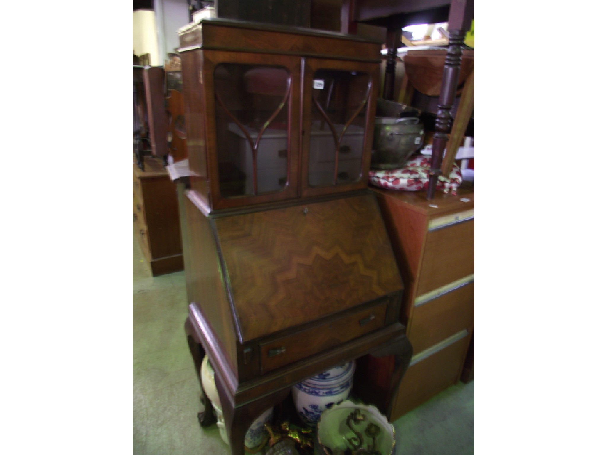 Appraisal: An Art Deco walnut veneered ladies bureau bookcase the fall