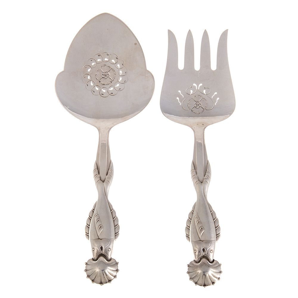 Appraisal: Georg Jensen sterling -pc fish serving set in the Ornamental