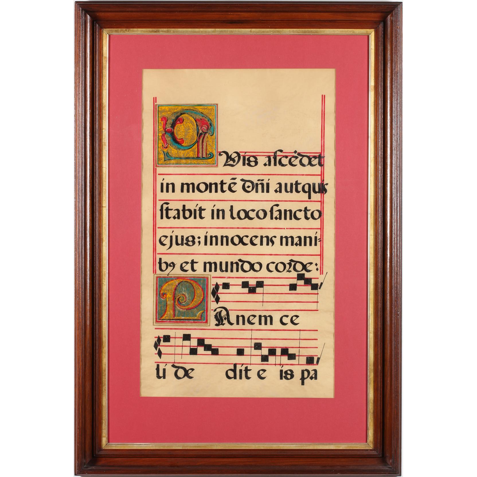 Appraisal: Illuminated Folio Hymn Sheet th century or earlier on vellum