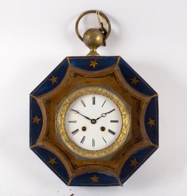 Appraisal: A French toleware wall clock the octagonal case painted stars