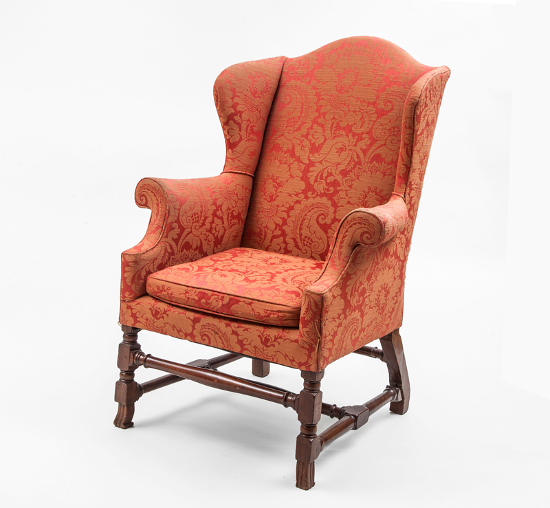 Appraisal: QUEEN ANNE STYLE MAHOGANY WING ARMCHAIR in x in x