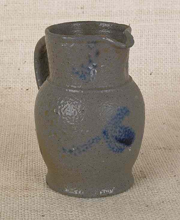 Appraisal: Miniature Pennsylvania stoneware pitcher th c with cobalt floral decoration